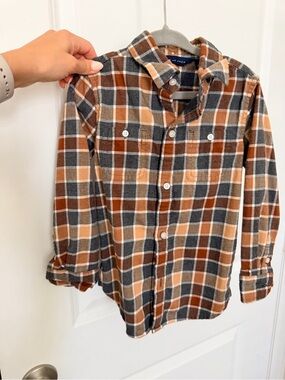 Janie and Jack Brown, Tan & Gray Plaid Button-Down Shirt